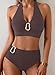 Herseas Womens High Waisted Bikini Sets Adjustable Strap V Neck Two Piece Swimsuits Crisscross Back Metal Ring 2026 Summer Bathing Suits Fashionable Cruise Outfits Brown Large