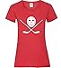 Maglietta da donna con maschera da hockey su ghiaccio e racchetta, Colore: rosso, XS