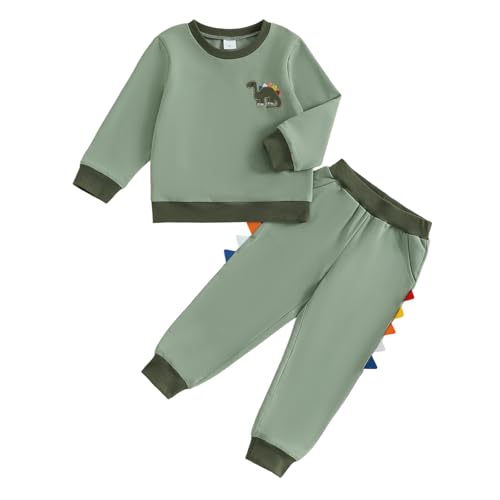 Chándal para bebé de 18 a 24 meses, manga larga, cuello redondo, sudadera de dinosaurio con cintura elástica, conjunto de 2 piezas para niños de 2 a 3 años, Ejercito Verde, 3-4 Years