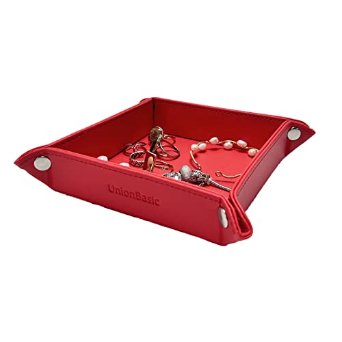 Unionbasic Jewelry Tray For Rings Watches Earrings, Entryway Catchall Holder Keys Change Caddy, Nightstand Organizer Bedside Valet Holder, Trays For Electronic Gadgets, Red #TOP2