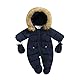 Kinderanzüge mit Reißverschluss aus Daunenjacke mit Handschuhen, Winter-Strampler mit Kapuze und Plüsch, einfarbig, mit Taschen (dunkelblau, 9-12 Monate), dunkelblau