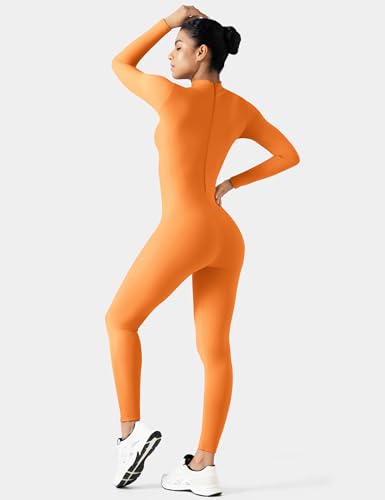 Image of speerise Long Sleeve Bodysuit One Piece Bodycon Tummy Control Jumpsuits | Turtleneck Romper with Pants, High Neck Full Bodysuit, Zip Up Unitard,Workout, Yoga, Gym, Halloween Costume, Versatile Wear