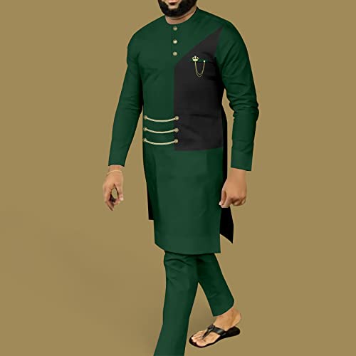 African Suits for Men Single Breasted Long Shirts and Pants Set Wedding Outfits Dashiki Clothes2