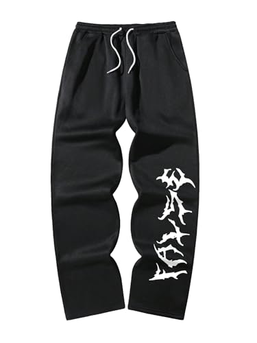 Men's Baggy Sweatpant Graphic Drawstring Waist Wide Leg Sports Sweat Pants Relaxed Fit Trousers