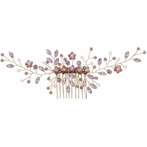 LLSME Bridal Rhinestone Hair Comb, Handmade Colourful Rhinestone Hair Clips, Crystal Hair Pin and Side Combs, Sparkly Pearl Alloy Accessorie for Women Girls Cover