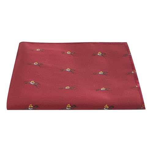 Burgundy Red Embroidered Horse and Jockey Pocket Square, Handkerchief