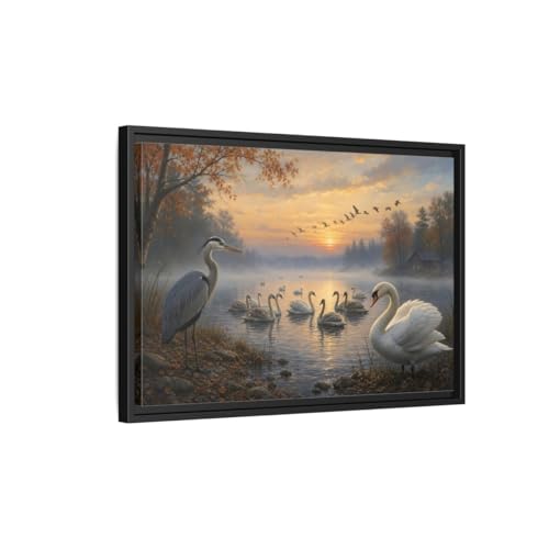 Tableau hérons et cygnes pour habiller un mur vide de salon