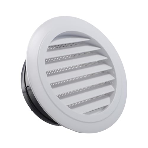 Getdoublerich Grille d'aération ronde à persiennes en ABS avec maille fine, résistante aux intempéries, pour salle de bain, bureau, panneau amovible (blanc)