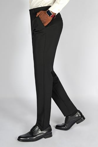 Plaid&Plain Men's 4-Way Flex Stretch Slim Fit Dress Pants3