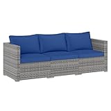 Tangkula 3 Seat Outdoor Wicker Sofa Set, Modular PE Rattan Patio Cushioned Sectional Couch Set, Outside Furniture Set for Deck, Backyard, Porch, Garden & Poolside (Navy)
