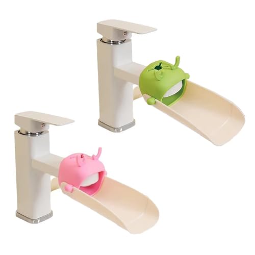 Image of Upgraded Version of the Little Deer Toddler Faucet Extender, Suitable for Bathroom, Kitchen, Bathtub Sink, Suitable for Most faucets (2-Pack Pink + Green)