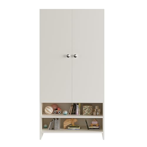 Image of FURNEASER YSH Engineered Wood Wardrobe Almirah for Clothes with 2 Doors & Open Shoe Rack | Wooden Closet Cabinet Organizer for Bedroom Living Room | Storage Cupboard (White)