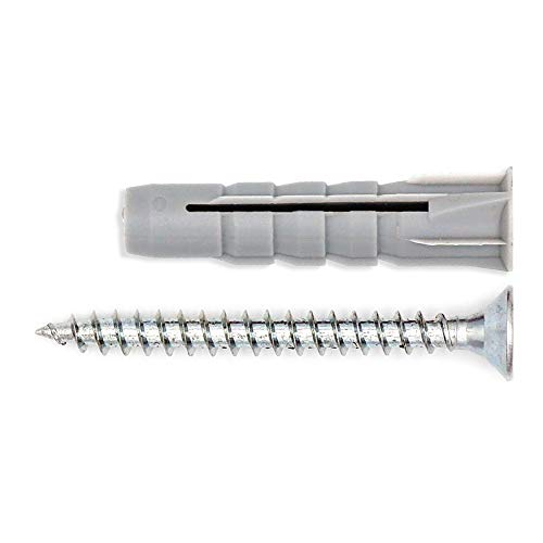 Fischer UV 6 S, cubo con 250 tacos con tornillo, medida 6 x 30 mm, 250 tacos + 250 tornillos, ideal para ladrillos llenos y perforados, 531386, gris