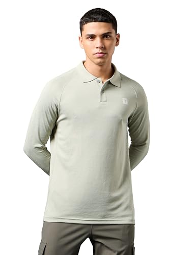 Image of TECHNOSPORT Mens Slim Fit Self-Design Full Sleeve Polo T-Shirt with Double Cool, SPF50+ Proerties for Gym, Workout and Regular Use