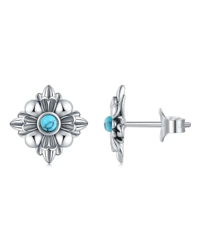 Sterling Silver Turquoise Stud Earrings, Forever Bloom for Women - image 1