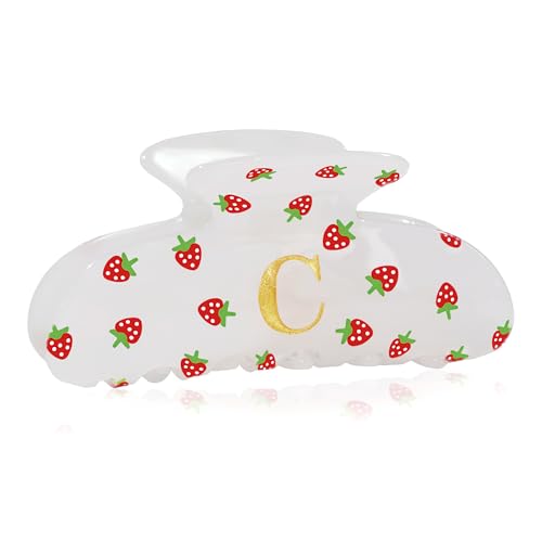 Image of Initial Strawberry Hair Clips for Women - Teen Girl Gifts Trendy Stuff, Y2K Accessories Strawberry Print Hair Accessories, Wedding Bridesmaid Birthday Valentines Day Gifts for Girls, Letter C