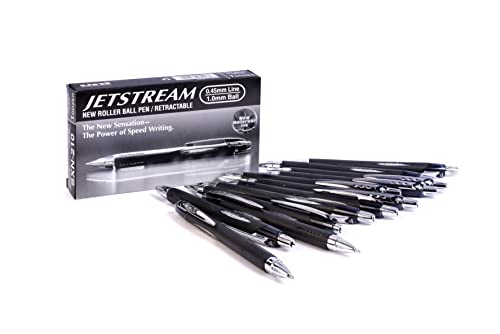 uni-ball Jetstream SXN-210 - Pack de 12 stylos Noirs Encre Hybride - Mitsubishi Pencil - Roller Rétractable - Pointe Moyenne 1.0mm - Séchage Instantané...