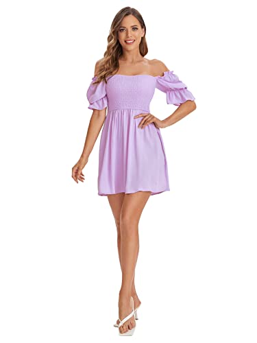 Image of WDIRARA Women's Square Neck Flounce Short Sleeve Shirred Ruffle Hem Dress