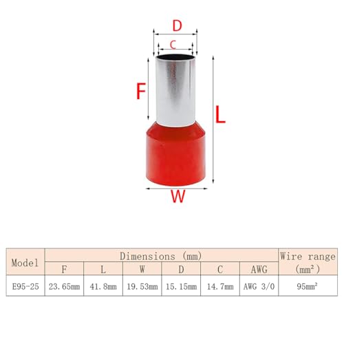 Image of 20PCS AWG 3 /0 Insulated Wire Ferrules Connectors,E95-25 Ferrule Cord Pin End Terminals Wire Connector Kit