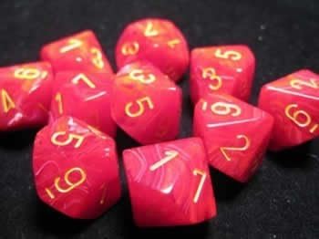 Chessex Dice Sets: Vortex Red with Yellow - Ten Sided Die d10 Set (10)