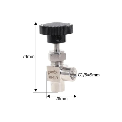 Válvula de aguja H1/8 SS304 en ángulo recto para regular fluidos 3