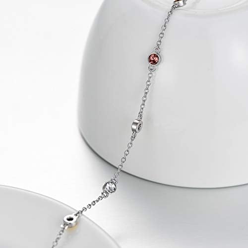 AOBOCO Anklets for Women Sterling Silver Ankle Bracelets with Crystals 9+2''