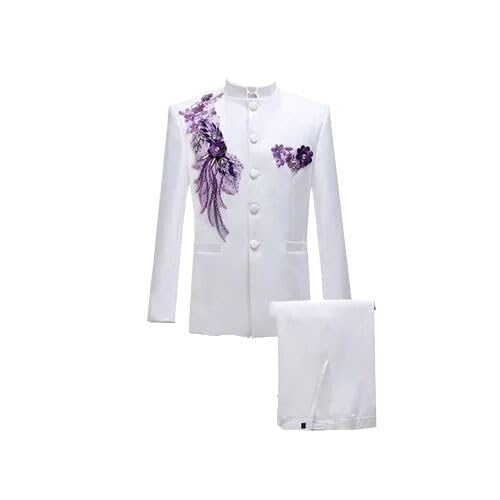 Men Chinese Style Suit 2 Piece Set Singer Stand Collar Blazers Jacket and Pants