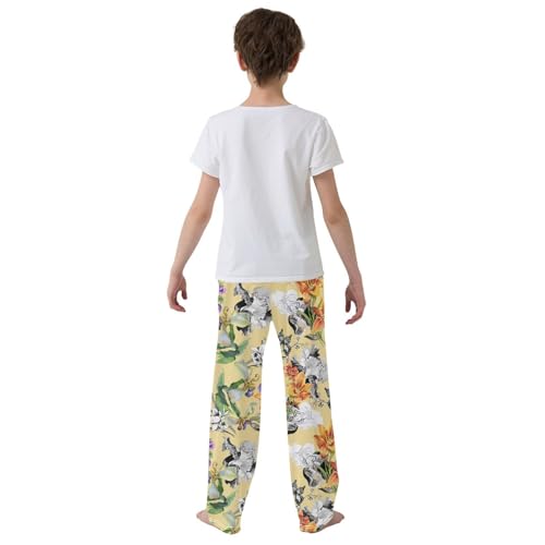 Spring Flowers Butterfly Boys Long Pants Soft Trousers Elastic Waist Kids Lounge Bottoms with Pockets S-XL3