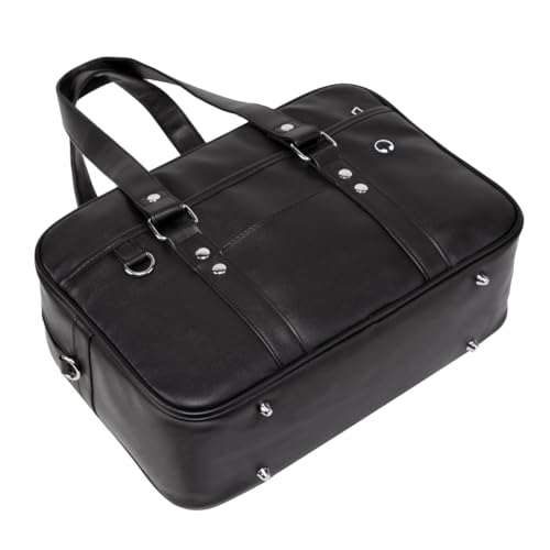 Large Japanese School Shoulder Bag,Faux Leather Tote Messenger Crossbody Bag with Pink Pompom Stripe Strap3