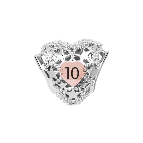 KunBead 12 13 16 18 21 30 40 50 60 70 Birthday Rose Gold Tone Heart Star Love Bead Charms Compatible with Pandora Charm Bracelets Jewelry for Women2