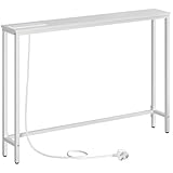 HOOBRO Slim Console Table with Charging Station, Hallway Table with USB Ports and Power Outlets, 100 cm Long, Narrow Behind Sofa Table, for Entryway, Small Spaces, White EWW51KXG01