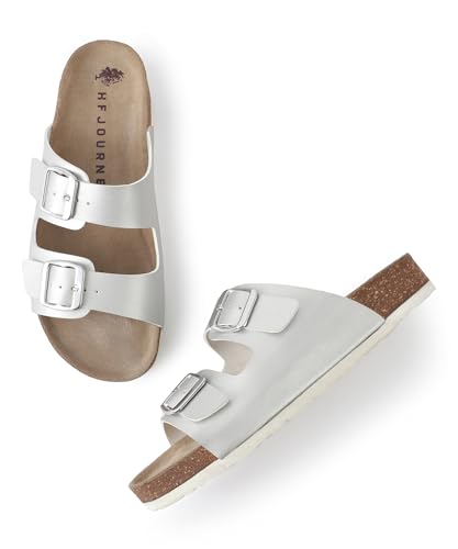 Image of HF JOURNEY Women's Cork Footbed Sandal,Slip On Entry,(Size 36-41) PU, Casual Lounging Slipper, EVA Sole, Flat Heel, Amelia 2.0