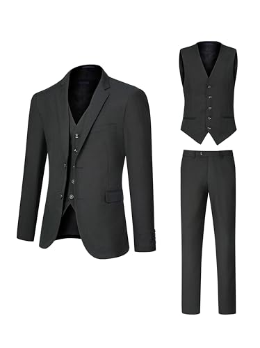Men's Slim Fit 2 Button 3 Piece Suit Set, Solid Blazer Jacket with Multi-Functional Inner Pockets for Business/Party