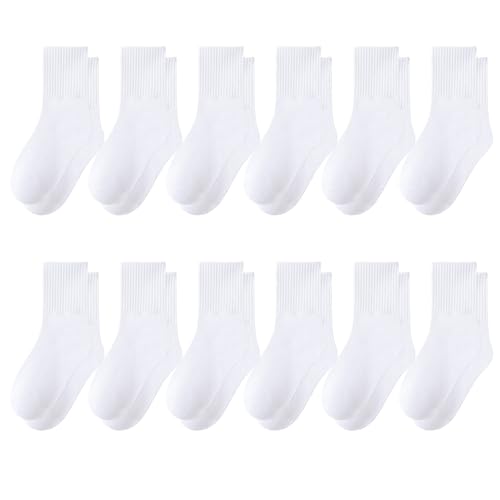 Cotton Socks Kids, 12 Pairs Soft Breathable Non Slip Mid-Calf Crew Socks for Kids Boys Girls Students Age 9-13, Crew3