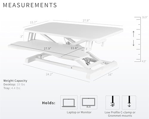 Image of VIVO 28 inch Desk Converter, K Series, Height Adjustable Sit to Stand Riser, Dual Monitor and Laptop Workstation with Keyboard Tray, White, DESK-V028KW
