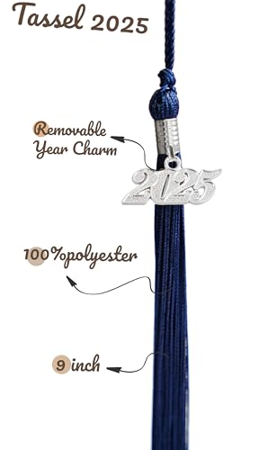 Image of Graduation Single Color Tassel with Date Drop 2025(Navy Blue Tassel,Silver Charm)
