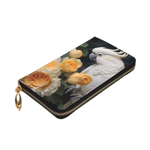 Leather Wallet - Stylish and Durable Wallet for Women with Multiple Compartments and Zipper Design Beautiful Cockatoo Bird Flower Picture3