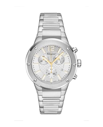 Ferragamo F-80 Chrono Collection Luxury Mens Watch Timepieces with a Silver Bracelet and Dial Featuring a Stainless Steel Case