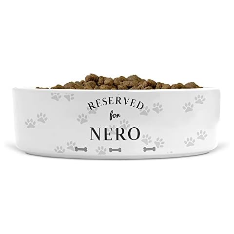 Personalised Reserved For [NAME] Dog Bones Ceramic Pet Bowl - Suitable for Food and Water - Dishwasher Proof - Small Bowl Cover