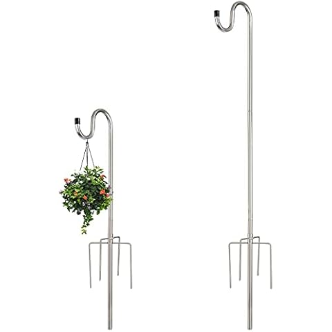 Wefaith Shepherds Hook, 78'' Steel Hanging Plant Stand - 5/8 Inches Diameter High Garden Stake Adjusted by Detachable Construction, Plant Hangers Outdoor for The Garden, Yard, Wedding Decor (1 Pack) Cover