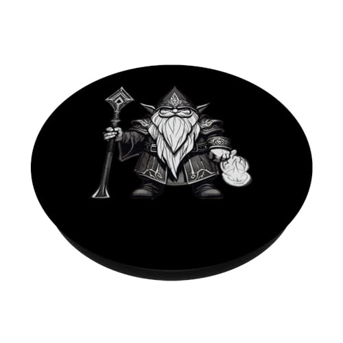 Magical Gnome Wizard Illusionist Beard Graphic PopSockets Swappable PopGrip, Black - Image 2