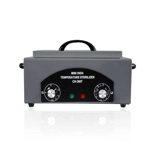 Creacloud Esterilizador manicura profesional, Aire caliente 200°C, calor seco Caja 1,5L 300W, temporizador 0-60 min, para salón de uñas, peluquería y dental (gris)