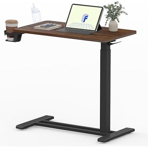FLEXISPOT Mobile Standing Desk with Wheels Pneumatic Laptop Desk Rolling Computer Cart Movable Height Adjustable Small Sit Stand Desk Computer Workstations Home Use(27.6" W x 15.7" D,Mahogany) Cover