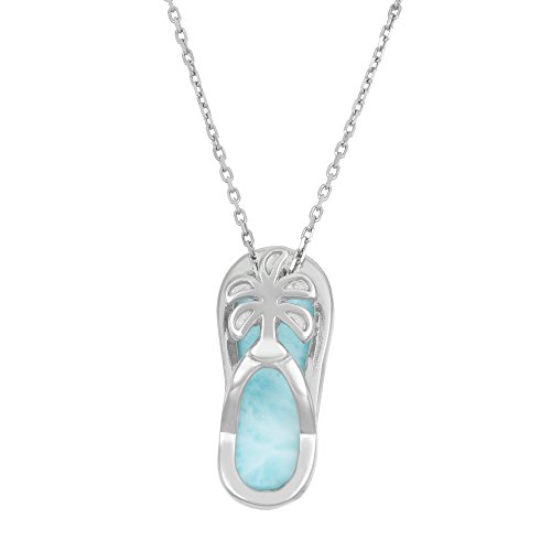 Sterling Silver Natural Larimar Flip-Flop with Palm Tree Pendant with 18