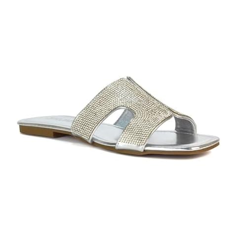 ESSEX GLAM Silver Metallic Diamante Sandals Cover