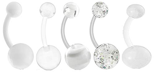 lot 5 Piercing transparent nombril invisible fluo blanc boule blanche paillette plastique flexible bio Cover