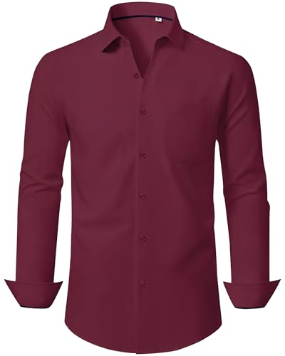 J.VER Herrenhemden Langarm Business Hemd Herren Stretch Herrenhemden Casual Shirt Regular Fit Unifarben Anzughemd Bordeaux J.VER Herrenhemden Langarm Business Hemd Herren Stretch Herrenhemden Casual Shirt Regular Fit Unifarben Anzughemd Bordeaux