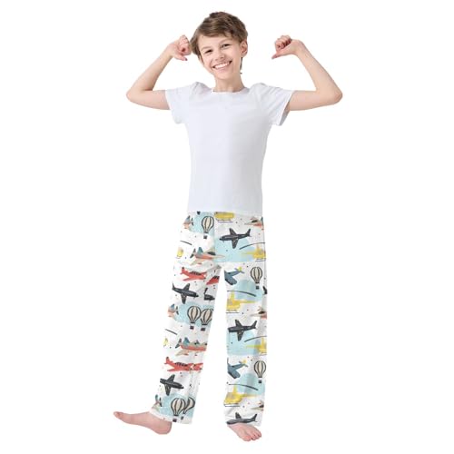 ZZXXB Helicopter Aircraft Boys Long Pants Soft Trousers Elastic Waist Kids Lounge Bottoms with Pockets S-XL2