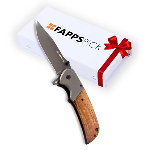 FAPPSPICK Cuchillo Plegable | Navaja de Bolsillo Hoja 9,5cm de Acero Inoxidable 7Cr17 Dureza 58 HRC y Recubrimiento de Titanio | Navajas EDC Mango 12,5cm de Madera ShadowWood | Cuchillo Supervivencia FAPPSPICK Cuchillo Plegable | Navaja de Bolsillo Hoja 9,5cm de Acero Inoxidable 7Cr17 Dureza 58 HRC y Recubrimiento de Titanio | Navajas EDC Mango 12,5cm de Madera ShadowWood | Cuchillo Supervivencia