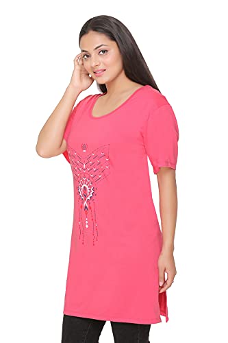 Image of CUPID Women's Cotton Round Neck Half Sleeves Regular Fit Long Tops, Night n Sleep Wear, Daily Use Gym n Lounge Wear T Shirt with Pocket L to XXL